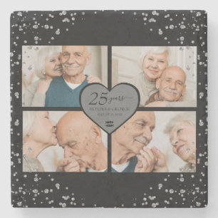 Porta-copo De Pedra 25 Aniversário do Silver Glitter Black