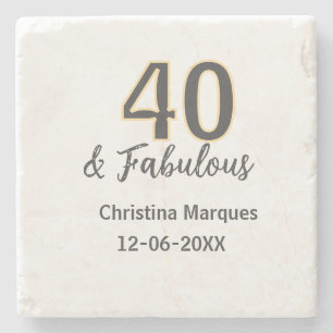 Porta-copo De Pedra 40 & fabuloso cinza amarelo caligrafia de aniversá