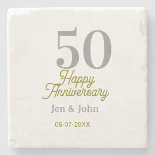 Porta-copo De Pedra 50º nome data feliz aniversário prata ouro data