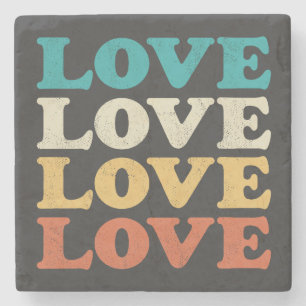 Porta-copo De Pedra 70s Love Retro Distress Repeat Type (Repetição com