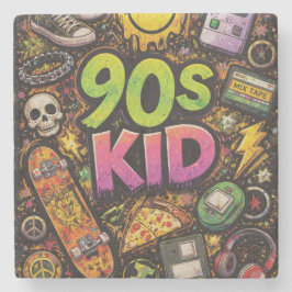 Porta-copo De Pedra 90s Kids Grunge Seamless Pattern: Pizza, Skeletons