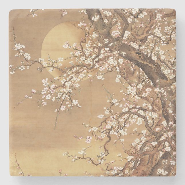 Porta-copo De Pedra A ameixa japonesa floresce à lua (Frente)