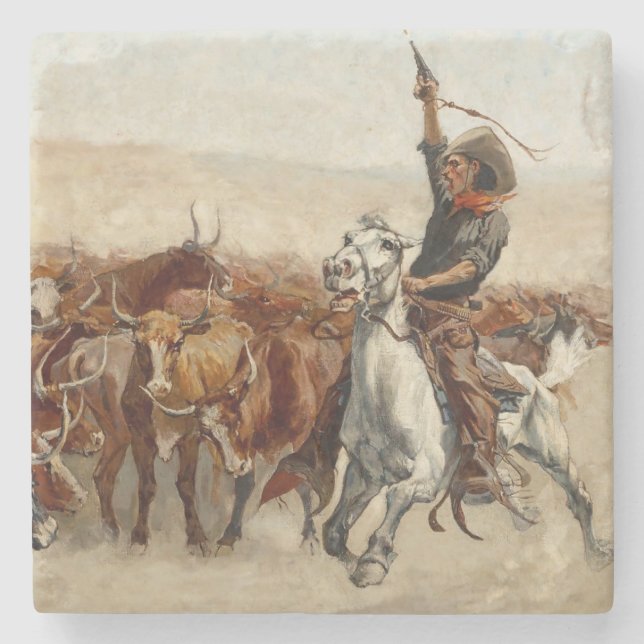 Porta-copo De Pedra A Arte Ocidental Roundup de Frederic Remington (Frente)