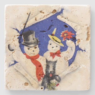 Porta-copo De Pedra A Família da Neve e o Natal dos Cachorros