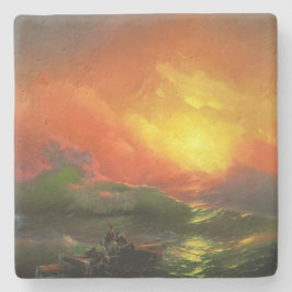 Porta-copo De Pedra A Nona Onda (Mar Tempestuoso com Pôr do Sol Vermel