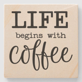 Porta-copo De Pedra A vida começa com o café -