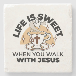 Porta-copo De Pedra A vida é doce com Jesus - Taça Cristã Faith Tea