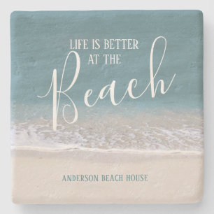 Porta-copo De Pedra A vida é melhor fotos da água e da areia da praia