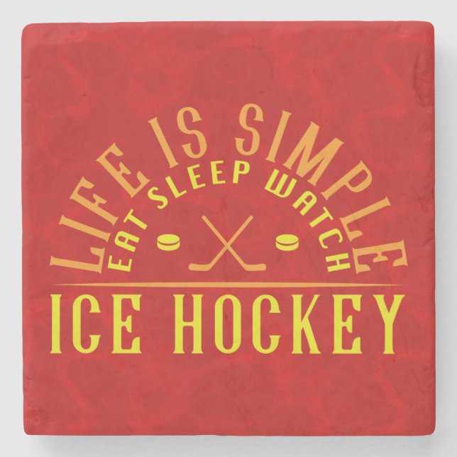 Porta-copo De Pedra A Vida É Simples Comer Dormir Assistindo Hockey (Frente)