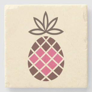 Porta-copo De Pedra Abacaxi de chocolate com coração cor de rosa