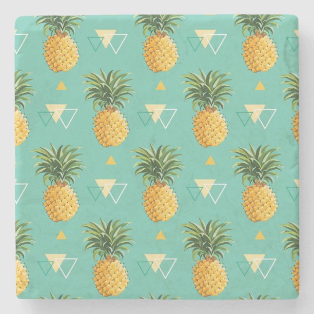 Porta-copo De Pedra Abacaxis brilhantes no teste padrão geométrico (Frente)