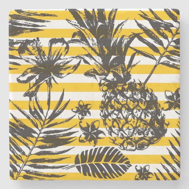 Porta-copo De Pedra Abacaxis tirados mão (Frente)