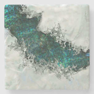 Porta-copo De Pedra Abalone Shell Pearl e Prata 1