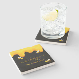 Porta-copo De Pedra Abelhas negras, abelhões felizes, doce monograma d