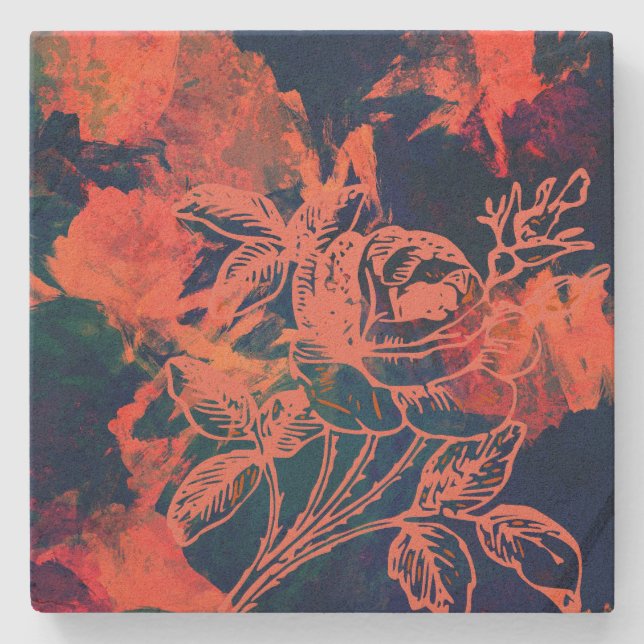 Porta-copo De Pedra Abstract Red Rose Art (Frente)
