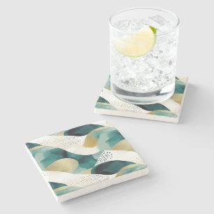 Porta-copo De Pedra Abstrato Branco Verde Dourado Chic