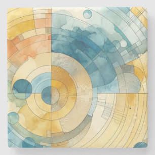 Porta-copo De Pedra Abstrato de Aquarela Geométrica Azul e Amarelo