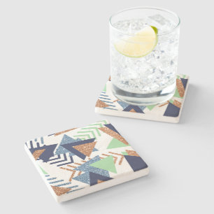 Porta-copo De Pedra abstrato de cores 80s Rosa Dourado Mint 90s