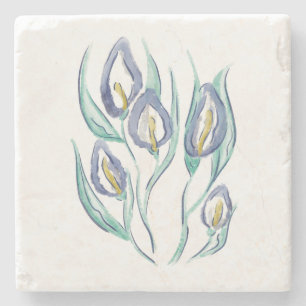Porta-copo De Pedra Abstrato Elegância: Lírios de Calla Púrpura de Aqu