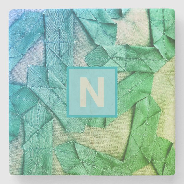 Porta-copo De Pedra Abstrato náutica verde ciano-gradiente monograma (Frente)