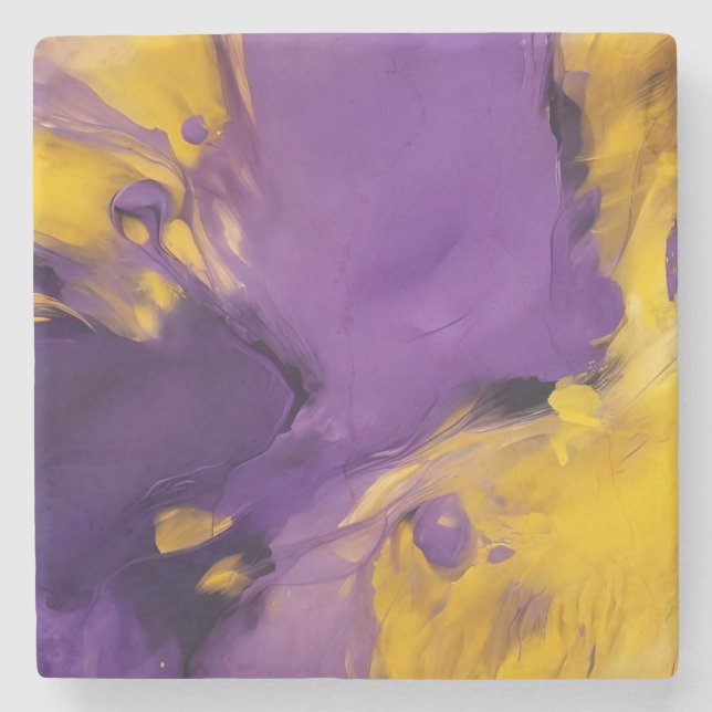 Porta-copo De Pedra Abstrato Roxo e Dourado (Frente)