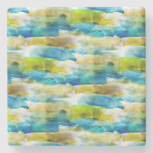 Porta-copo De Pedra abstrato verde aquarela, azul