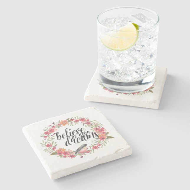 Porta-copo De Pedra Acredite no seu sonho Pássaro rosa-rosa (Lateral)