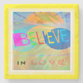 Porta-copo De Pedra Acreditem no Amor, Porta copos Moderna De Arte Em