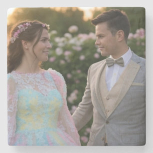 Porta-copo De Pedra Adicionar Personalização de Foto de Casamento