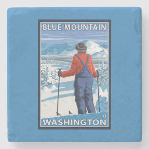 Porta-copo De Pedra Admiração do esquiador - montanha azul, Washingt