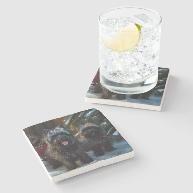 Porta-copo De Pedra Affenpinscher Snowy Sleigh Passeia Decência de Nat (Lateral)