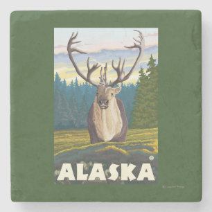 Porta-copo De Pedra AlaskaCaribou nas viagens vintage selvagens