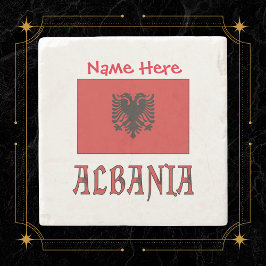 Porta-copo De Pedra Albânia e Albânia Bandeira Personalização Vermelha