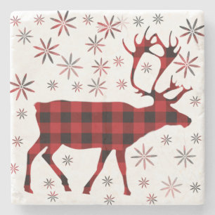 Porta-copo De Pedra Alce de Natal, veado, alce, rena, xadrezes vermelh