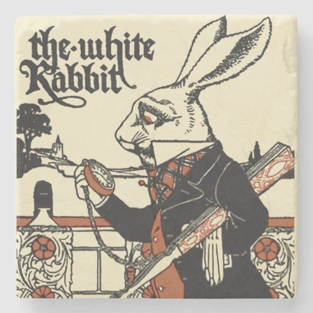 Porta-copo De Pedra Alice White Rabbit Classic Wonderland (Frente)