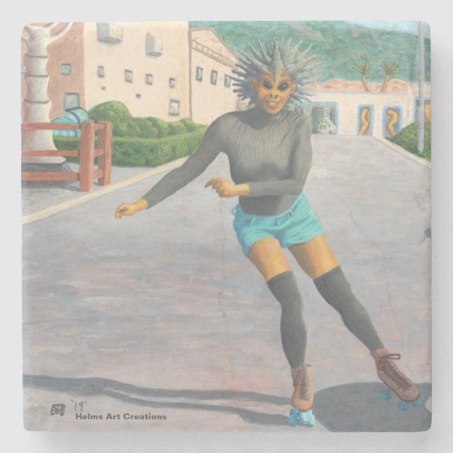 Porta-copo De Pedra Alienígena Roller Skating Fantasy Stone Porta copo (Frente)