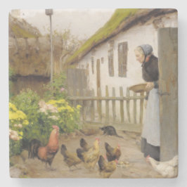 Porta-copo De Pedra Alimentando as Galinhas (por H.A. Brendekilde)
