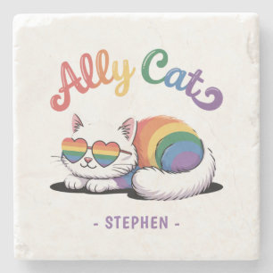 Porta-copo De Pedra Ally Cat - Orgulho LGBTQ de Gato Branco Gato-Branc