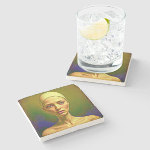 Porta-copo De Pedra Alma de porcelana rachada - Retrato colorido