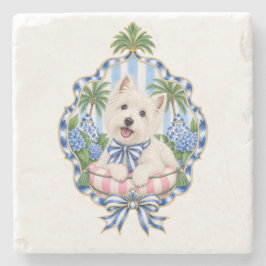 Porta-copo De Pedra Almofada Decorativa Westie Chinoiserie | Azul Bran