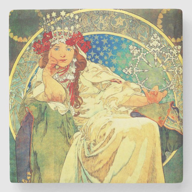 Porta-copo De Pedra Alphonse Mucha Art Nouveau Princess Hyacinth (Frente)