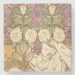 Porta-copo De Pedra Alphonse Mucha Estrelas Elegantes Art Nouveau Camé