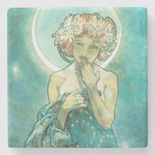 Porta-copo De Pedra Alphonse Mucha Moonlight Clair De Lune Art Nouveau