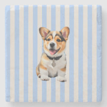 Amantes de Corgi Azul e Bege Listrado Divertido