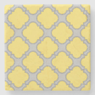 Porta-copo De Pedra Amarelo quatrefoil e cinza