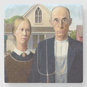Porta-copo De Pedra American Gothic Classic Painting Grant Wood