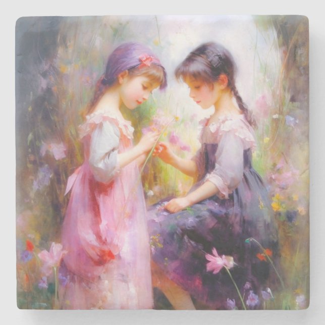 Porta-copo De Pedra Amigos e Flores (Frente)