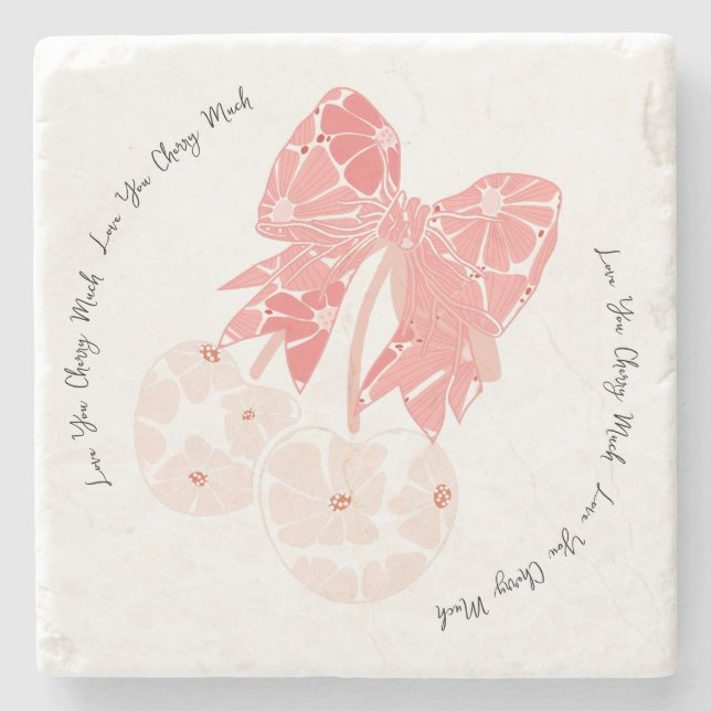 Porta-copo De Pedra Amo cereja muito fruta engraçado (Frente)