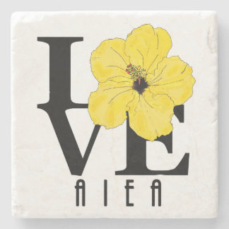 Porta-copo De Pedra AMOR Aiea Hawaii Yellow Hibiscus