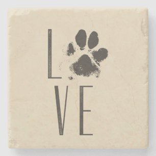 Porta-copo De Pedra Amor com Pet Paw Imprime Brown Grunge Tipografia
